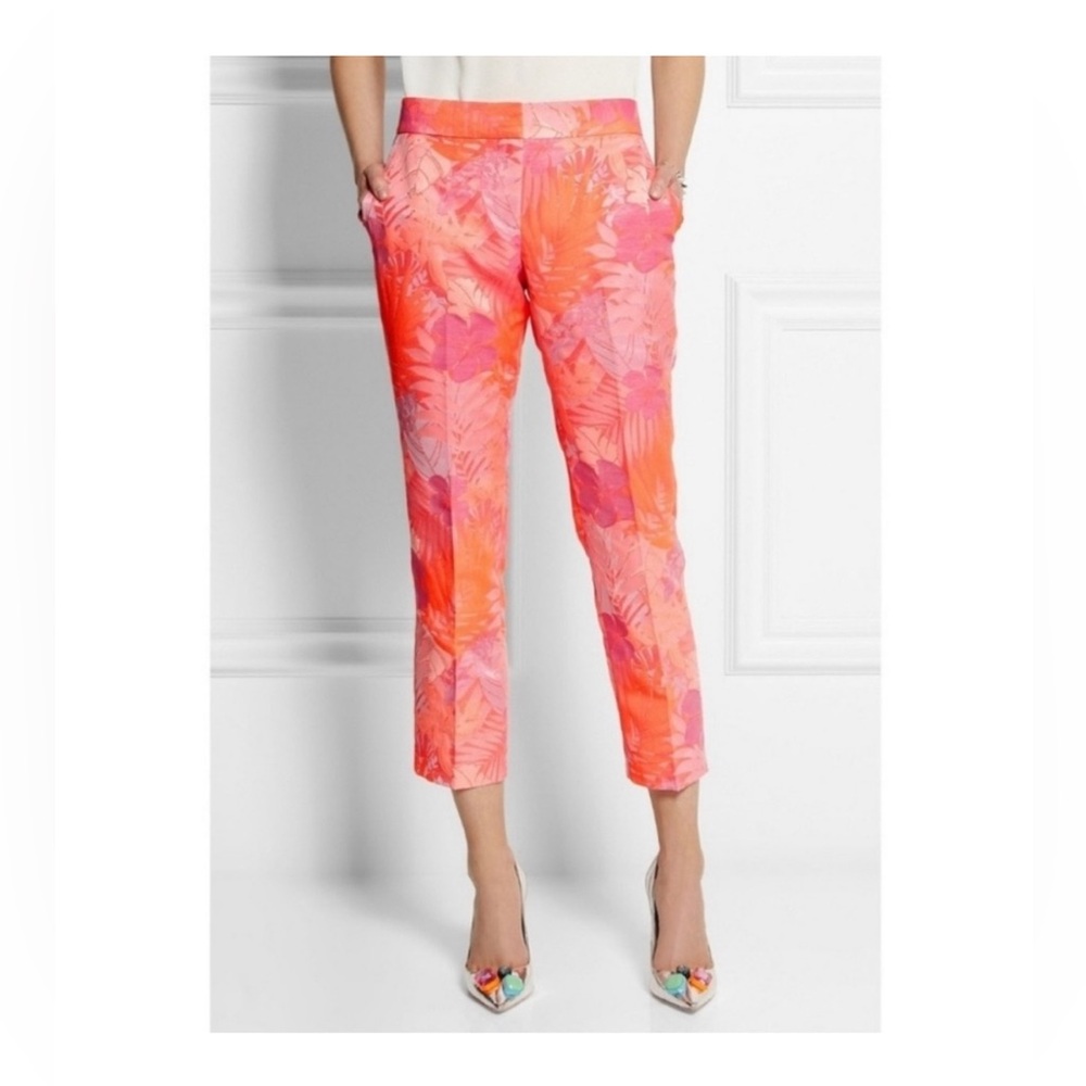 NWT J. Crew Collection Jacquard Pant Neon Tropical Floral Pant, size 10.